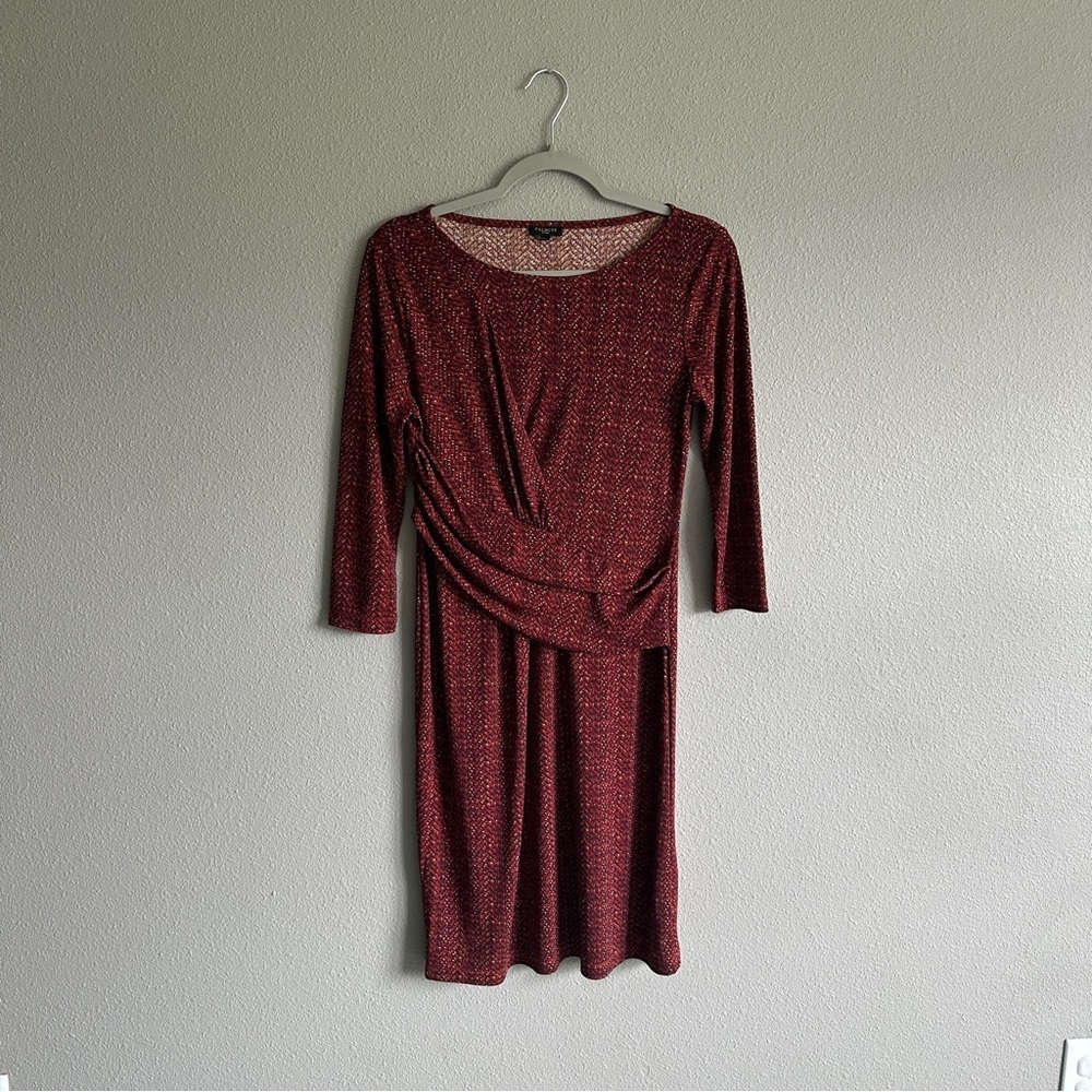 Talbots Red Print Ruched Midi Dress Mp